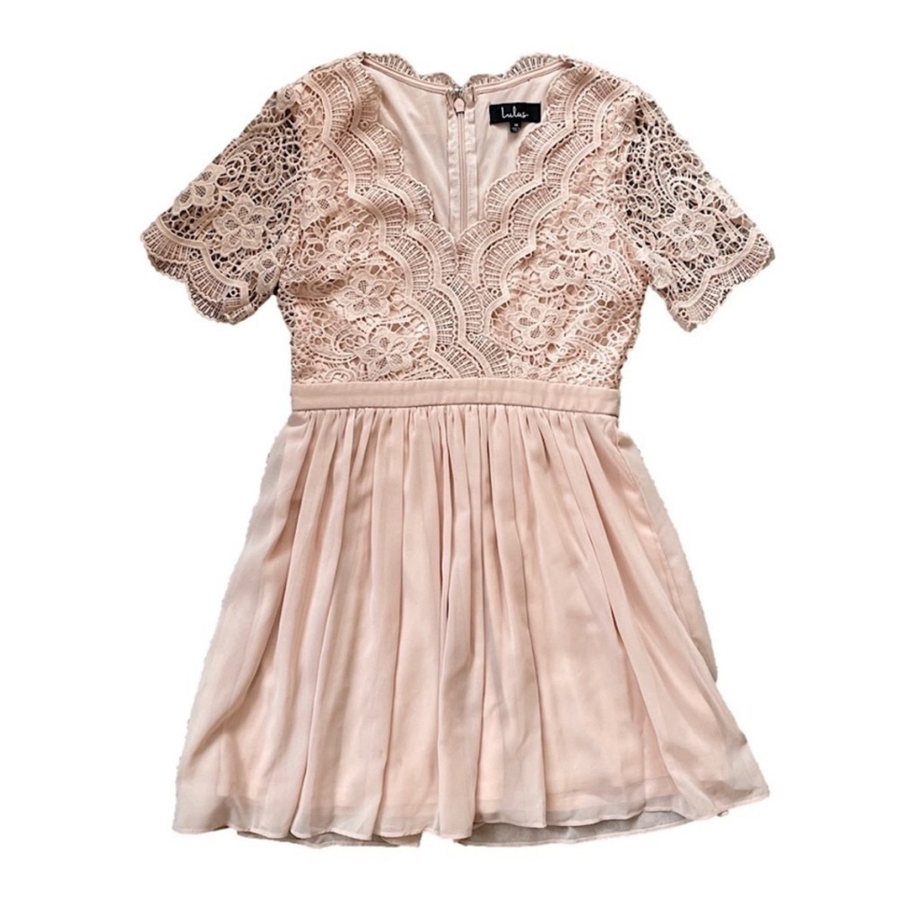 Lulus Blush Lace Skater Dress, M - Picture 4 of 14